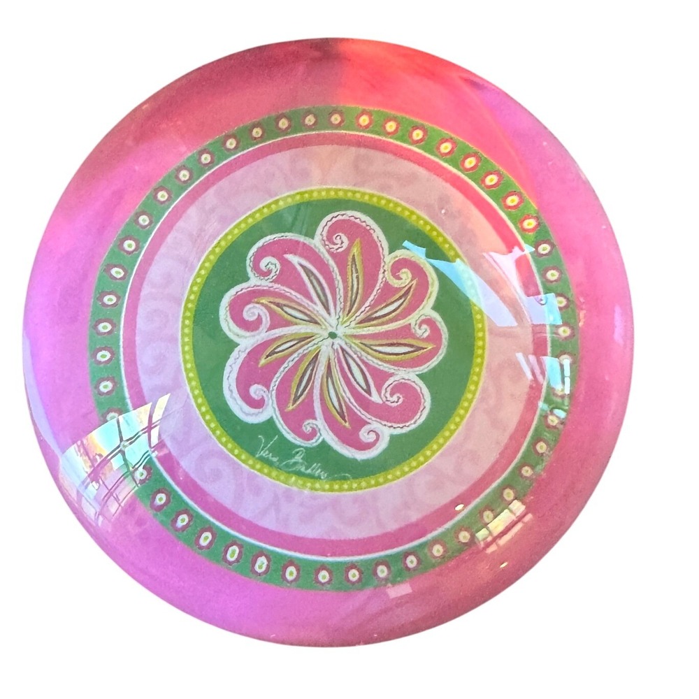 Vera Bradley Pink Paisley Glass Paperweight Medallion Floral Desk Decor New